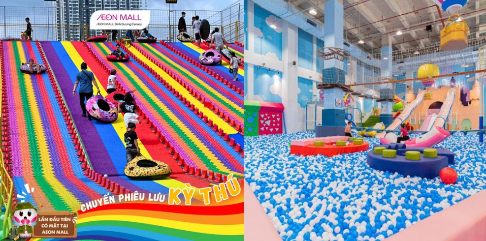 Khu cầu trượt và nhà banh tại khu vui chơi trẻ em ở AEON Mall