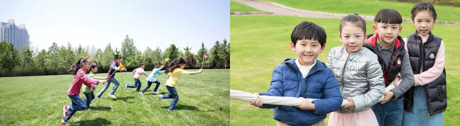 Các bé chơi chạy tiếp sức và kéo co tại khu chơi trẻ em ngoài trời