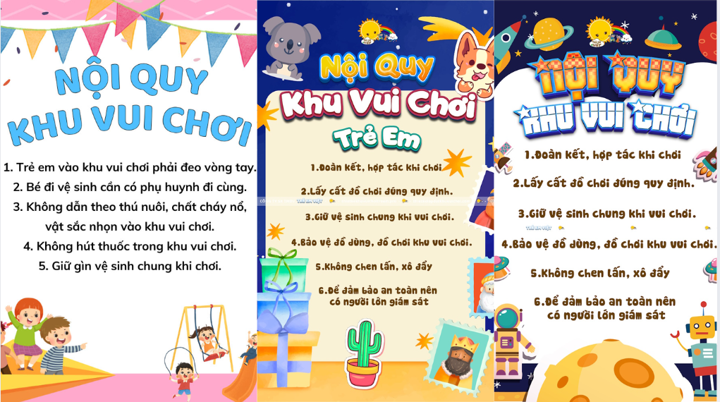 Mẫu những nội quy cơ bản của các khu vui chơi cho trẻ em